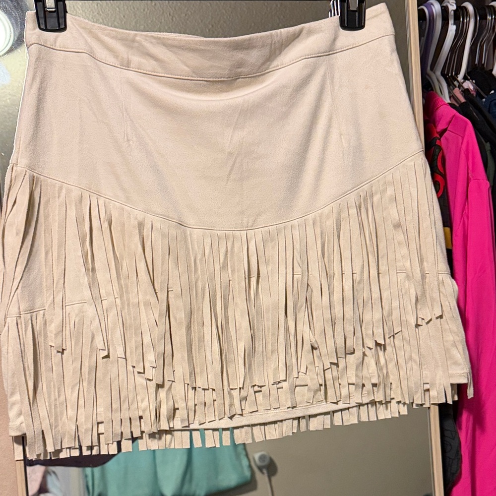 Sincerely Jules Cream Fringe Mini Skirt